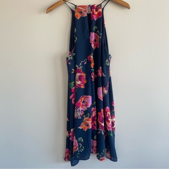 Everly Dark Blue Floral Dress With Halter Neck Size Medium - Picture 4 of 7